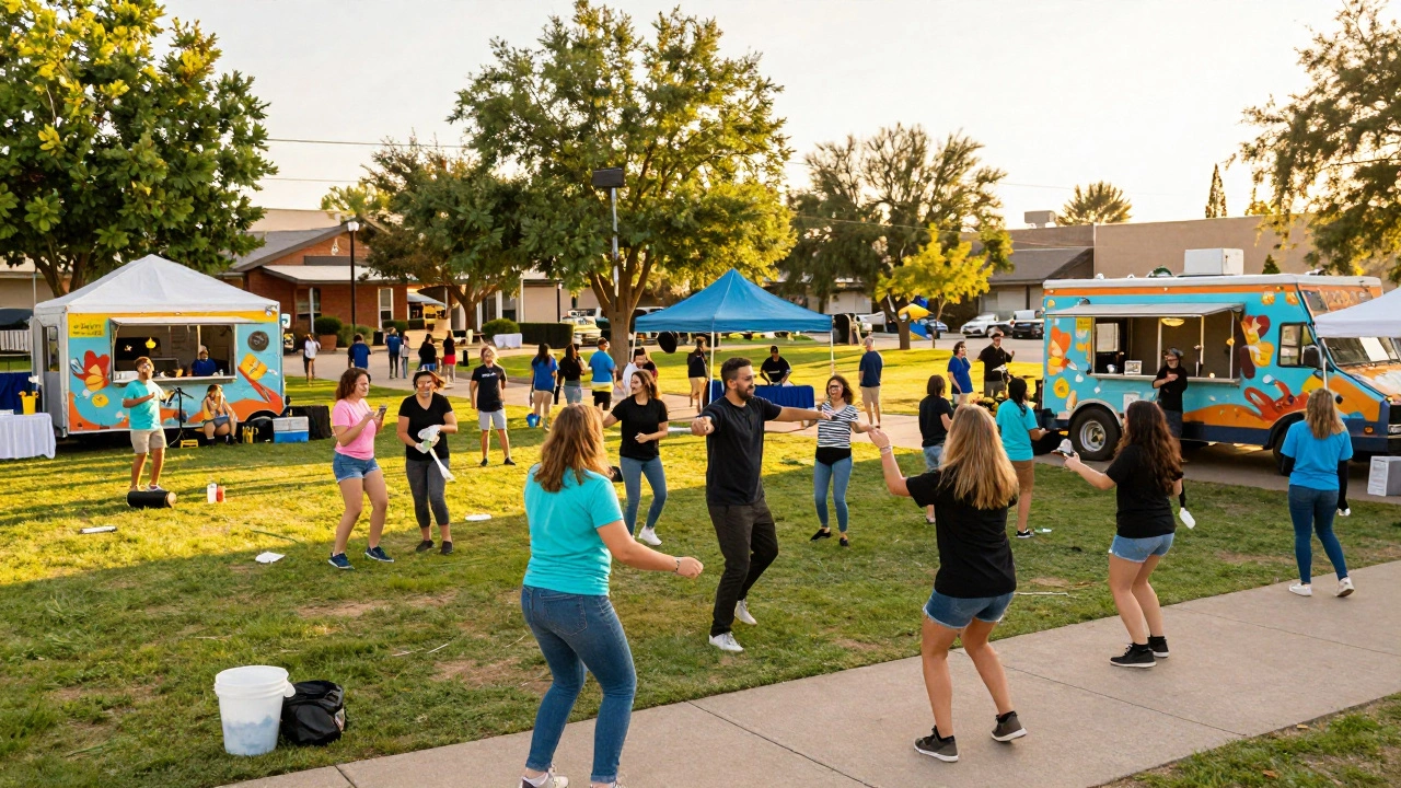 Community festival celebrating park cleanup with food and music