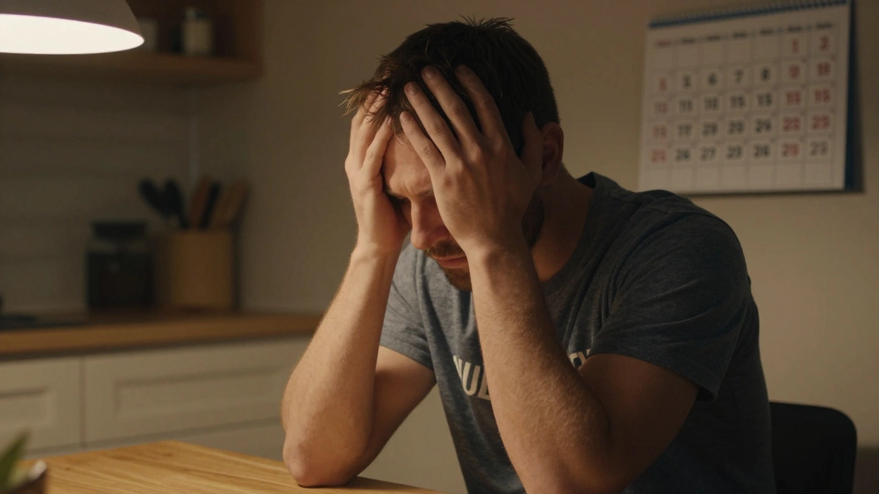 Exhausted volunteer at home at night, illustrating burnout and time pressure.