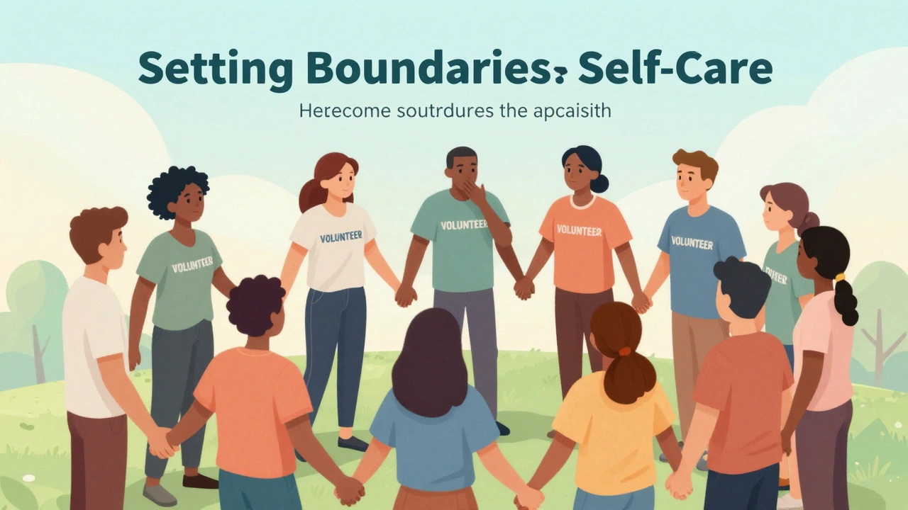 Group of volunteers supporting each other, symbolizing resilience and balance.
