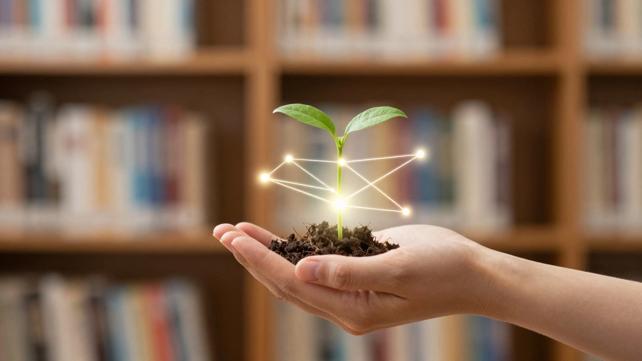 Hand nurturing a glowing seedling symbolizing long-term trust