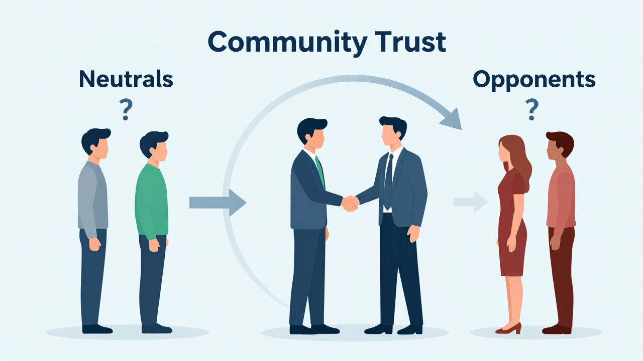 Vector illustration showing allies, neutrals, and opponents in stakeholder analysis.