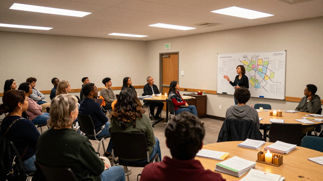 Community members attending a town hall meeting workshop