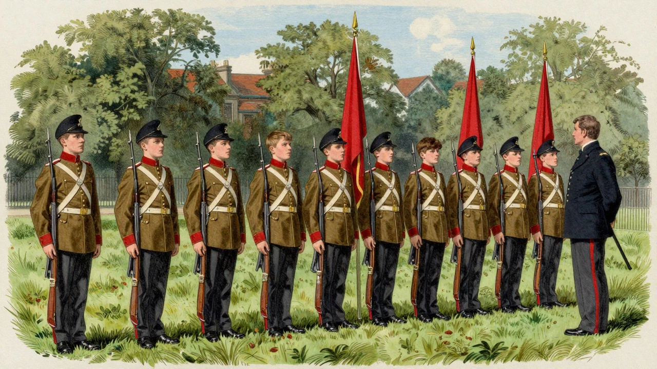 Boys in uniform marching for the Boys' Brigade in Victorian Glasgow
