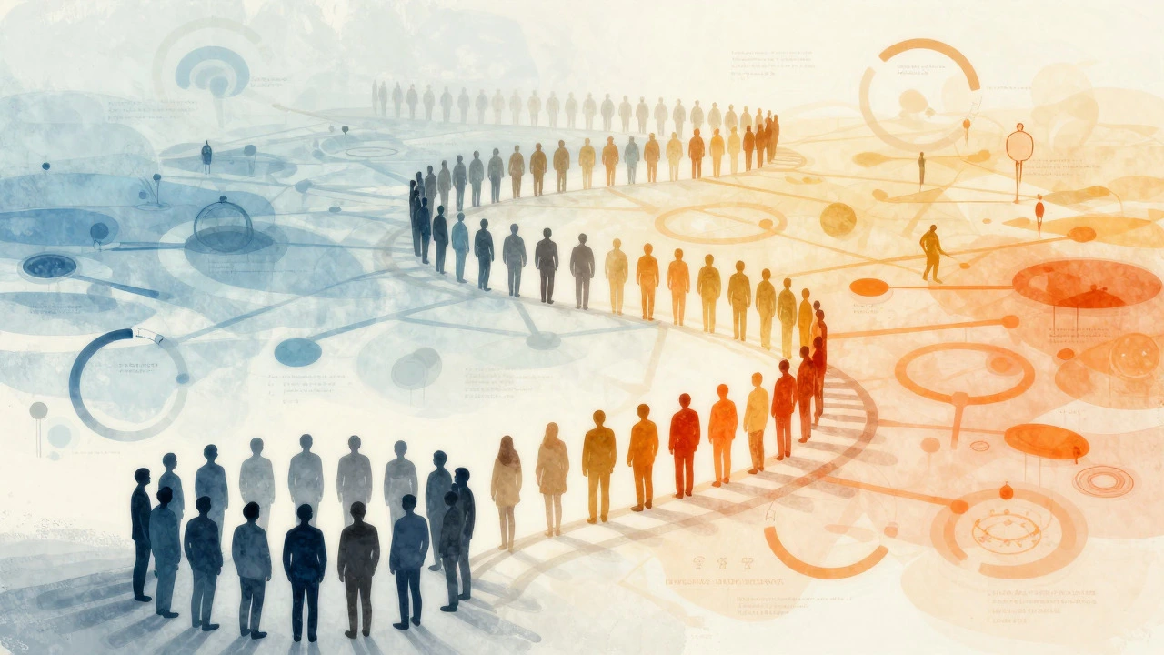 Artistic depiction of a growing community network transitioning from small groups to a wide-reaching system
