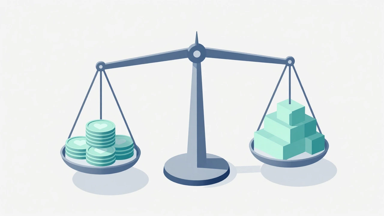 Balanced scale weighing donations against organizational support structures.