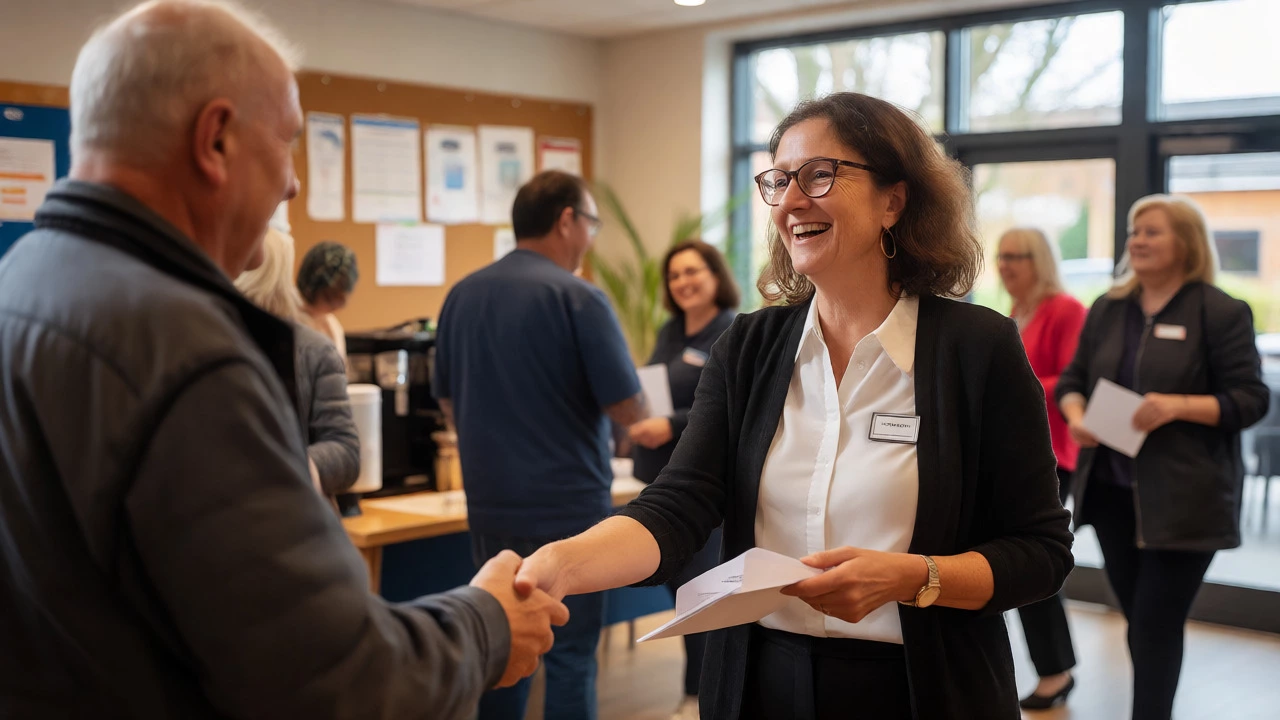 Club secretary welcoming new member at an open day event