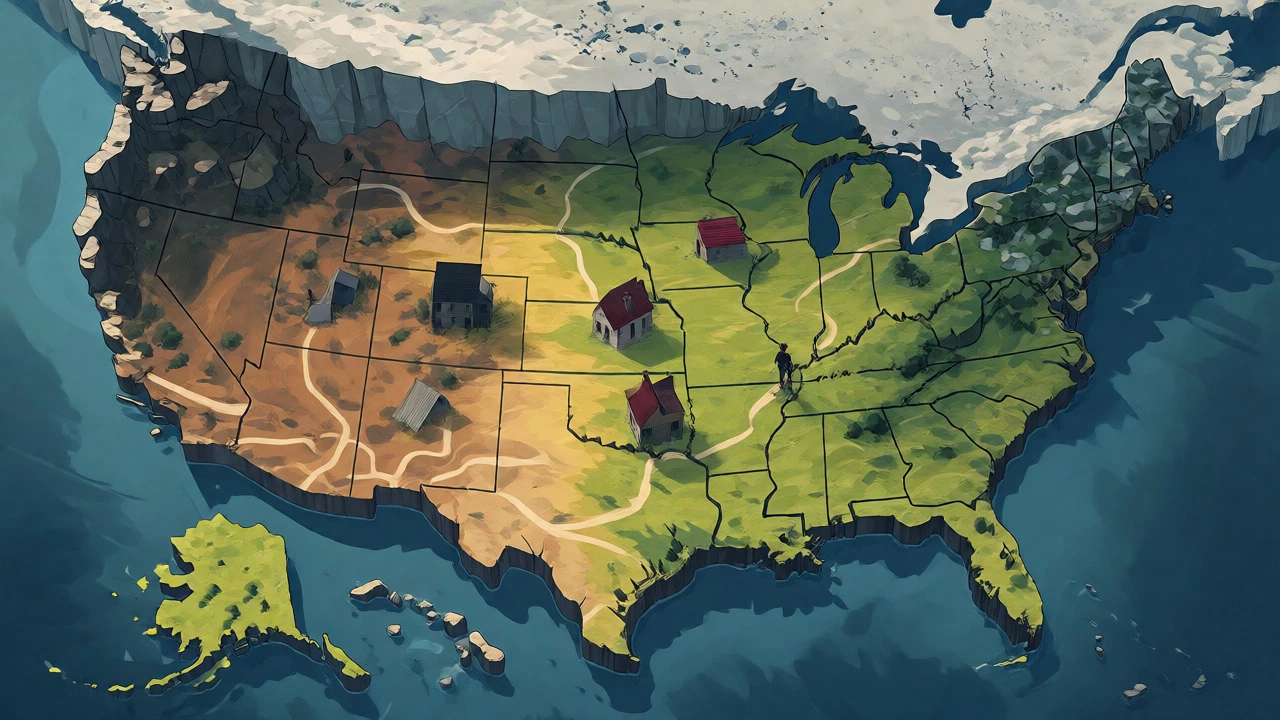 Conceptual map of US showing easy housing paths in Midwest vs hard coasts.