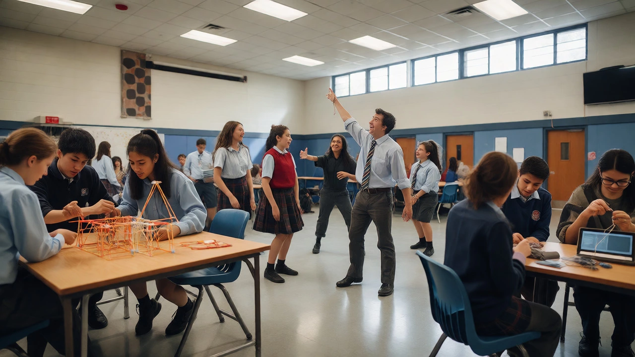 Groups engaging in robotics, drama, and design in a school hall