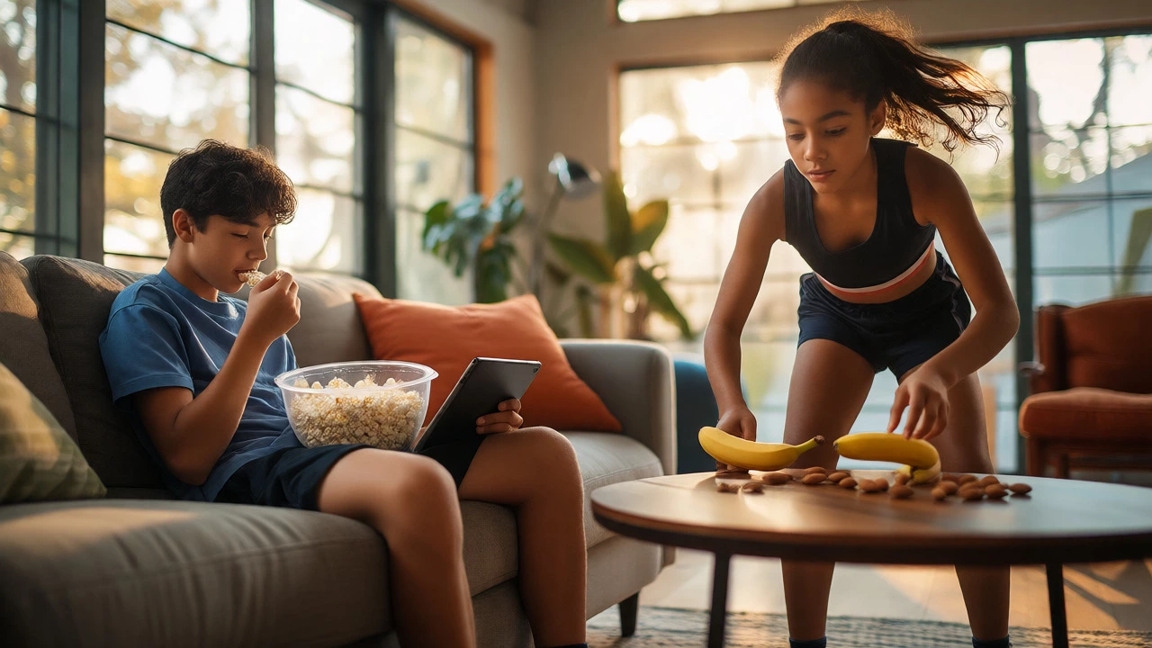Children enjoying convenient snacks like popcorn and bananas before activities.