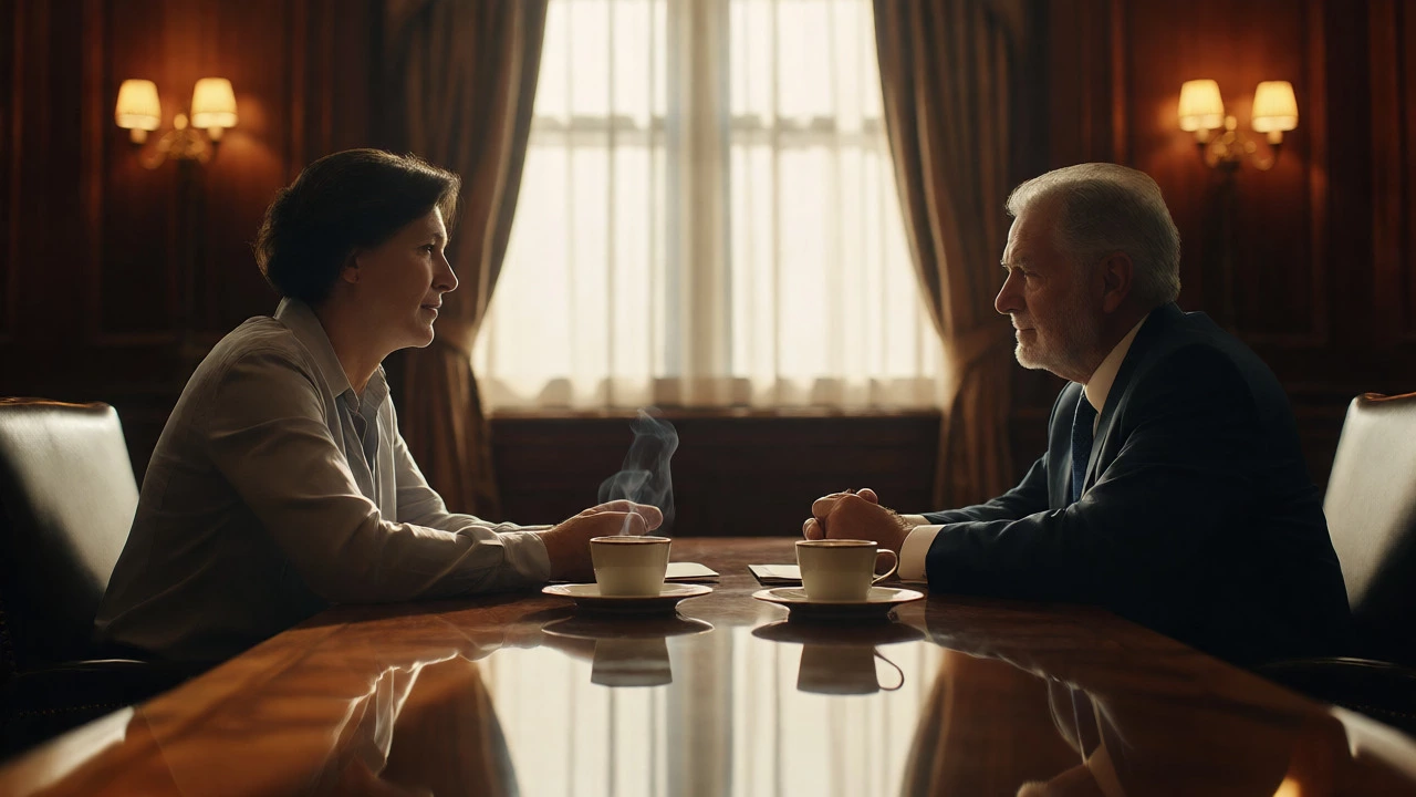 Fundraising director having a serious one-on-one meeting with a major donor over coffee.