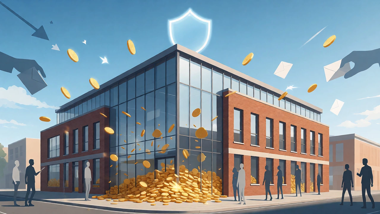 Illustration of funds entering a charitable trust building without tax loss.