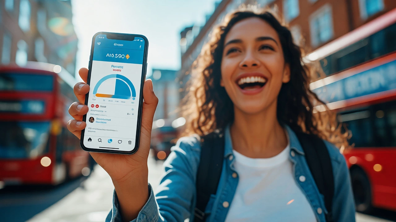 Woman using smartphone for peer-to-peer charity campaign in a city street